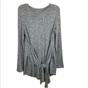 Dalia Women’s XL Heathered Gray Tie Front Tunic Sweater Soft Knit Fabric